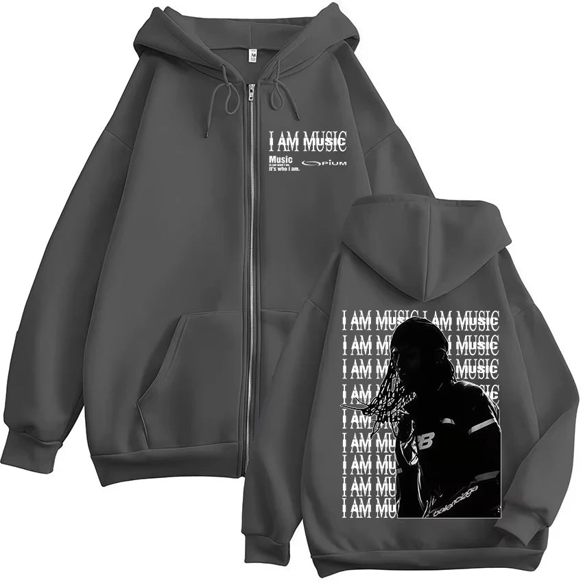 Rapper Playboi Carti I AM MUSIC Zipper Hoodies Opium Ken Carson Narcissist Zip Up Sweatshirt Men Women Hip Hop Pullovers Jackets
